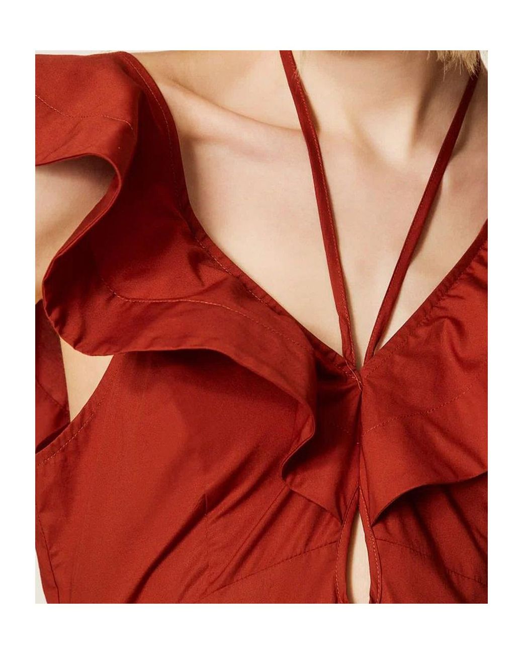 Twinset Red Ruffled Open-Back Midi Dress