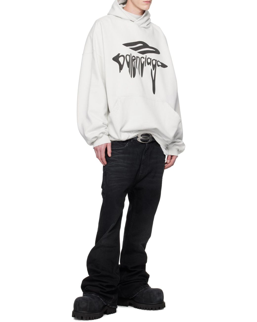 Balenciaga 3B Liquefied Oversized Hoodie in White for Men | Lyst