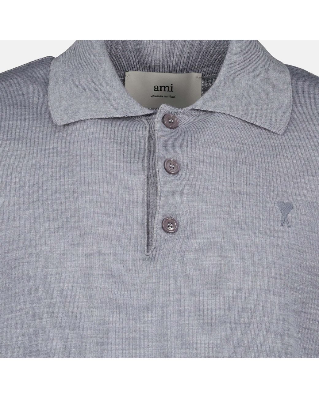 AMI Gray Long-Sleeved Wool Polo for men