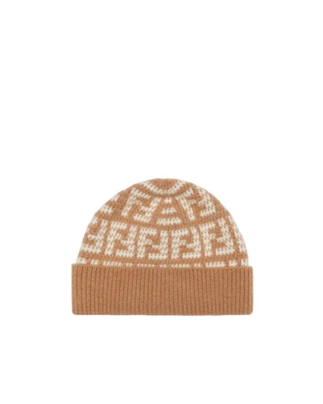Fendi Natural Ff Jacquard Cashmere Hat