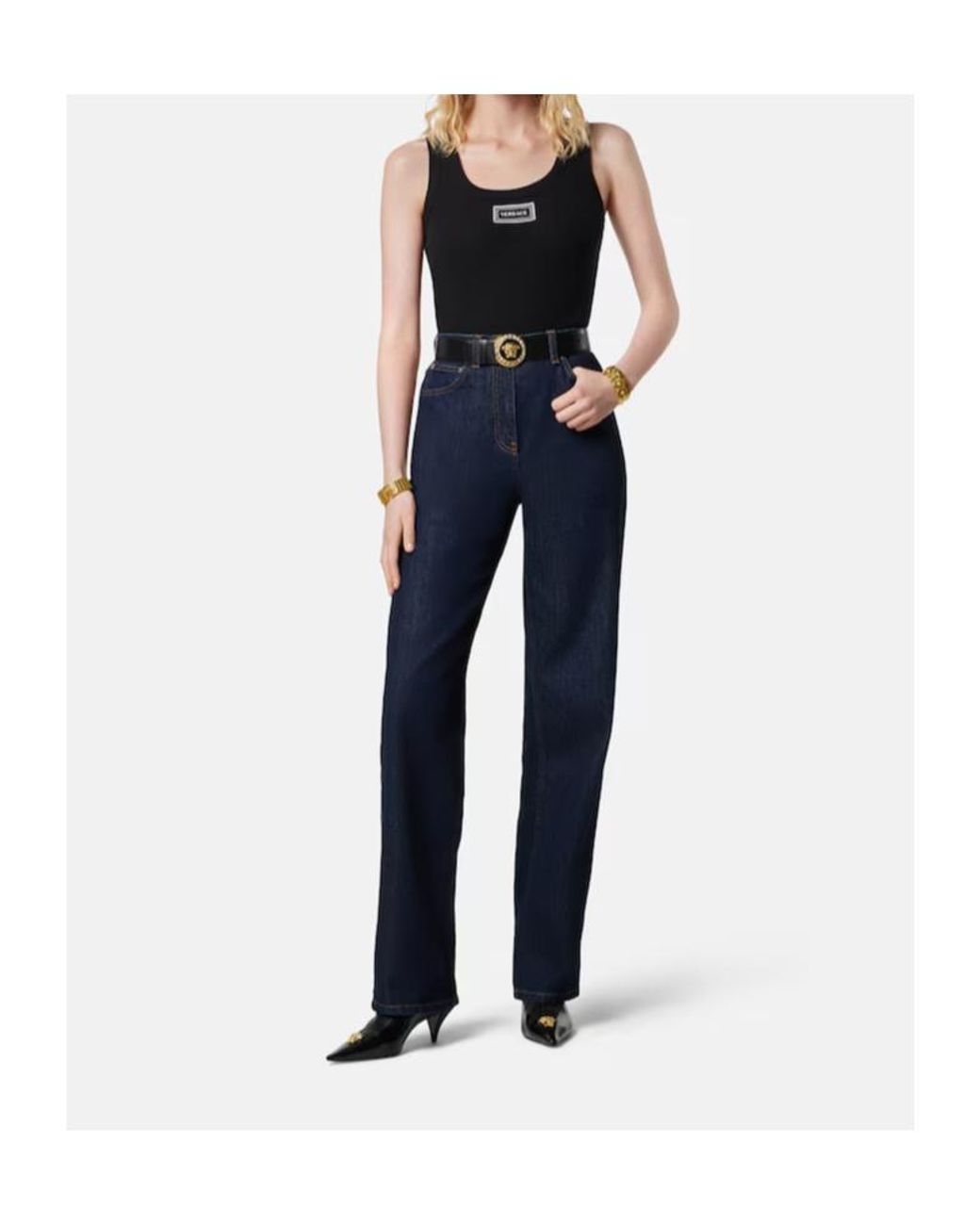 Versace Black Ribbed Sleeveless Top
