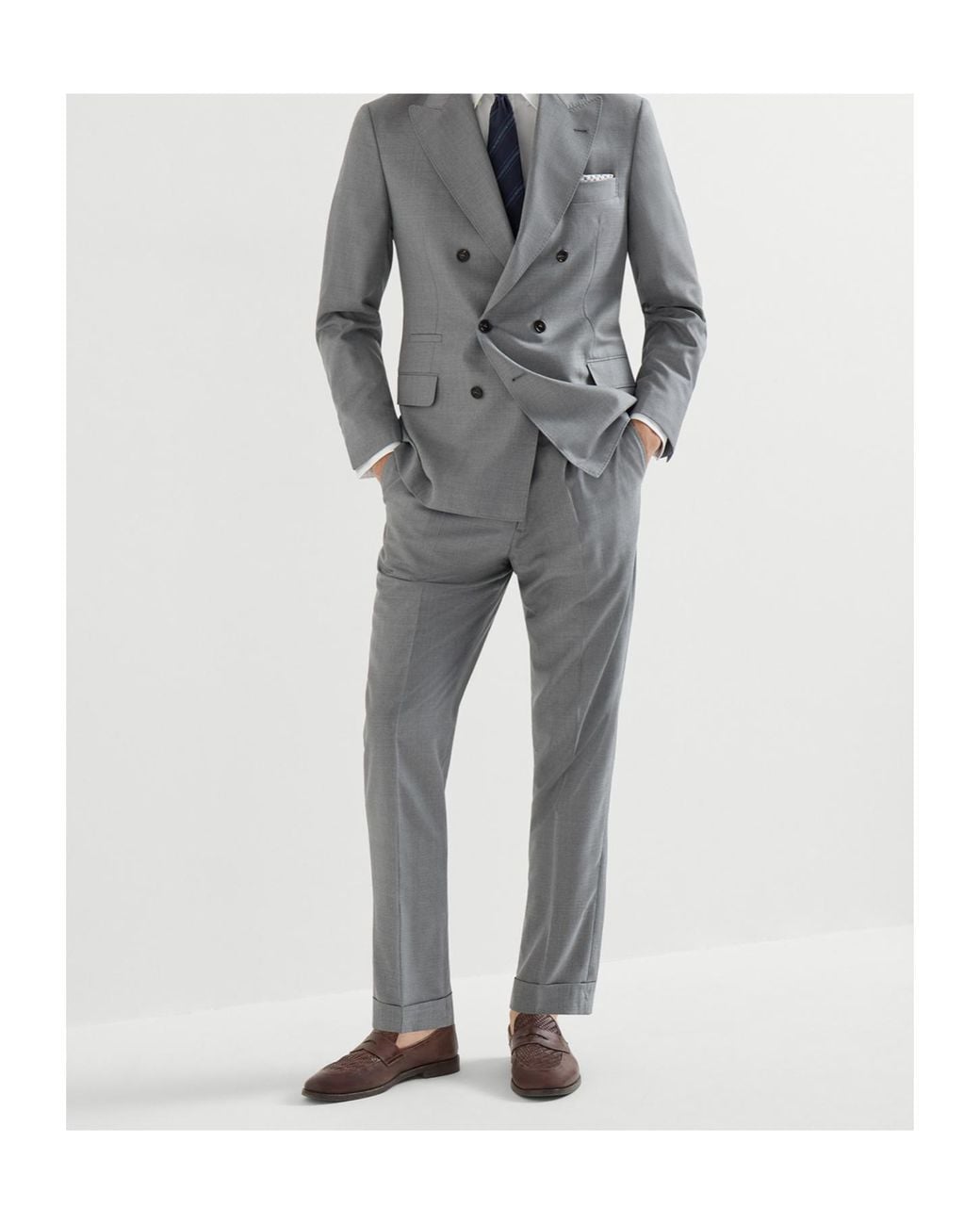 Brunello Cucinelli Gray Virgin Wool And Silk Lightweight Hopsack Trousers With Pleat for men