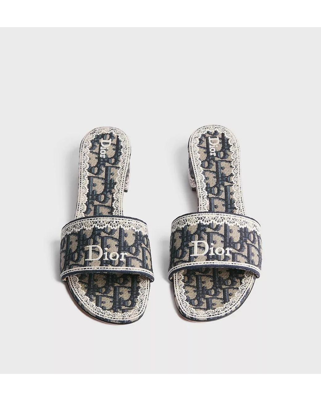 Dior White Dentelle Heeled Slide