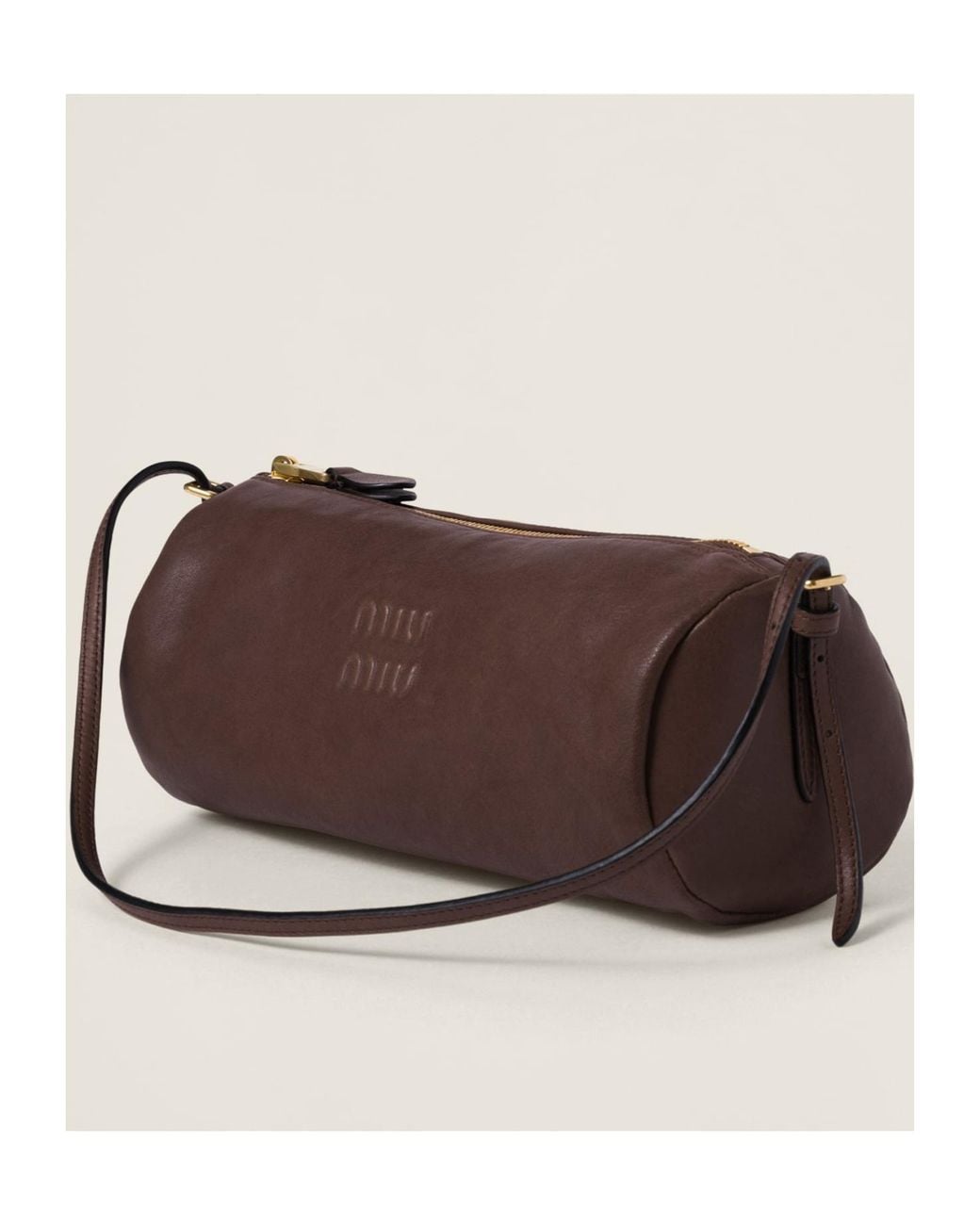 Miu Miu Brown Logo-Embossed Leather Pouch