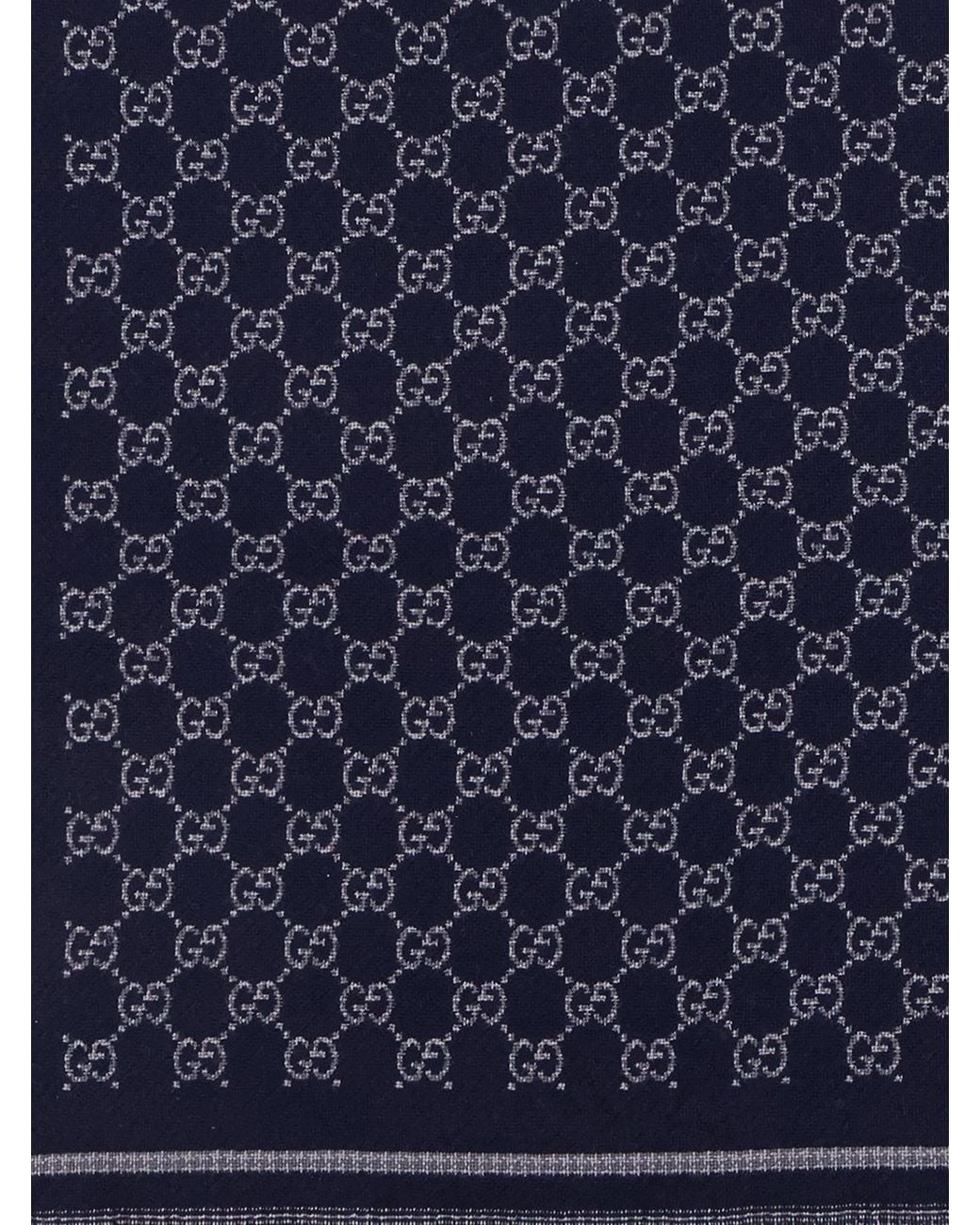 Gucci Blue Monogrammed Frayed-Edge Scarf for men