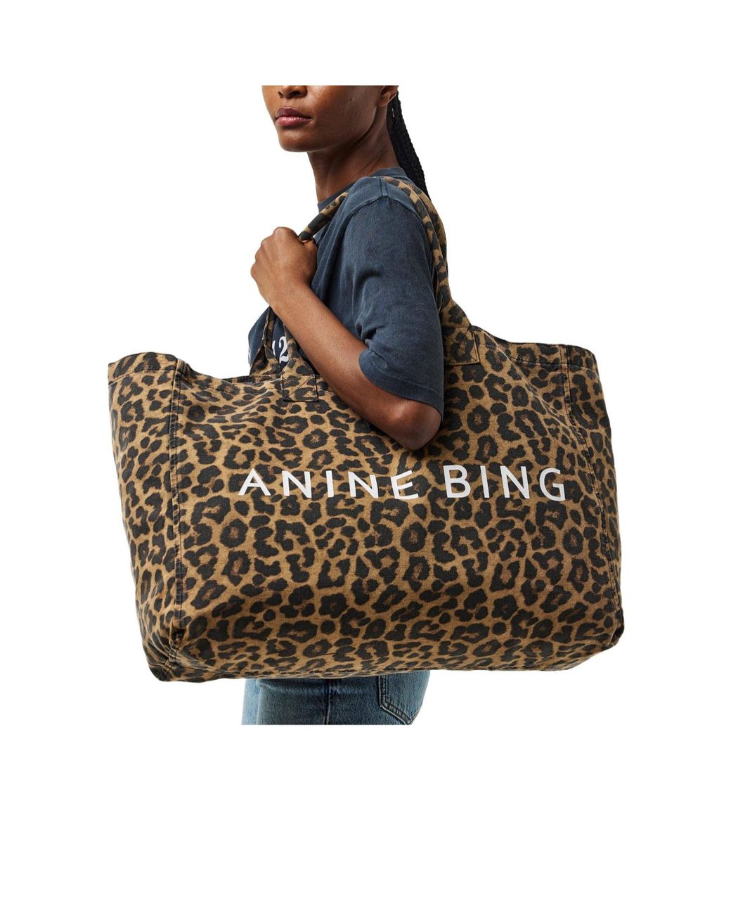 Anine Bing Brown Leopard Print Tote Bag