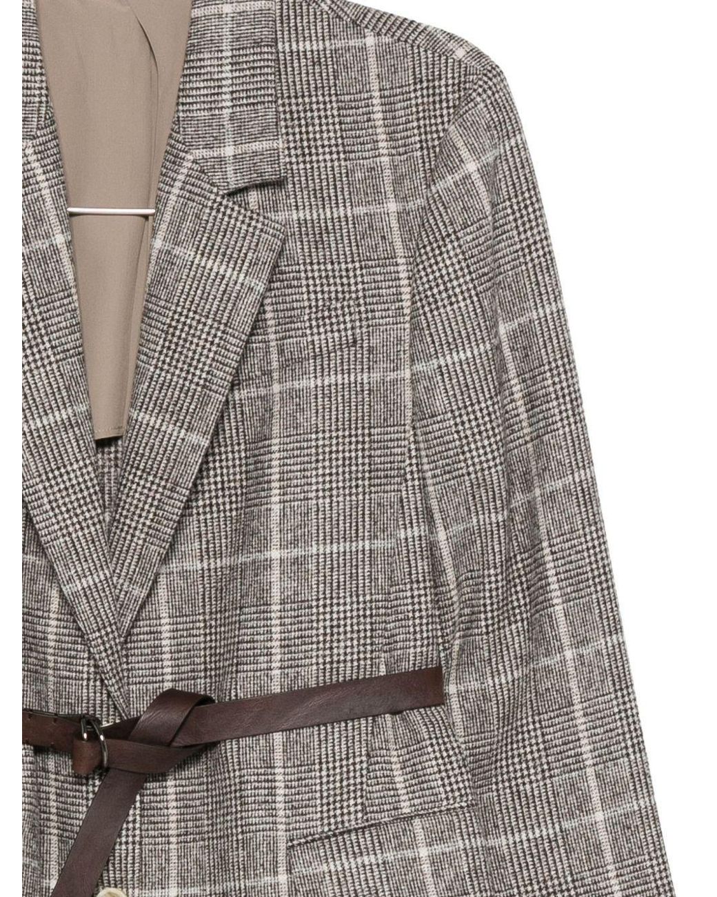 Brunello Cucinelli Gray Checked Belted Jacket