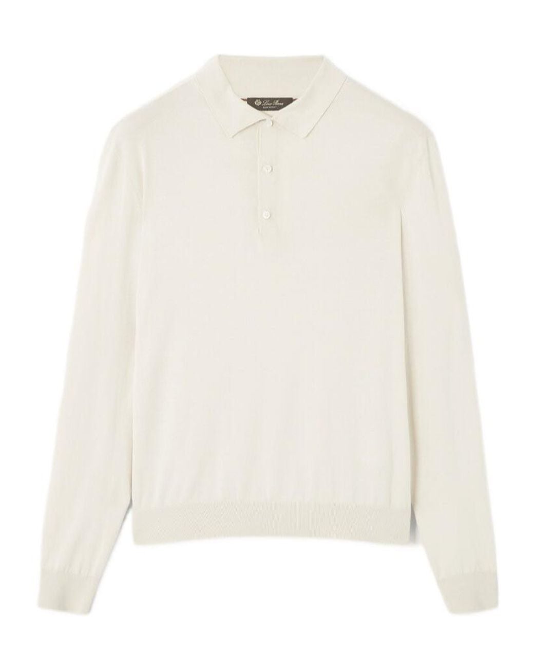 Loro Piana White Long-Sleeved Polo Shirt for men