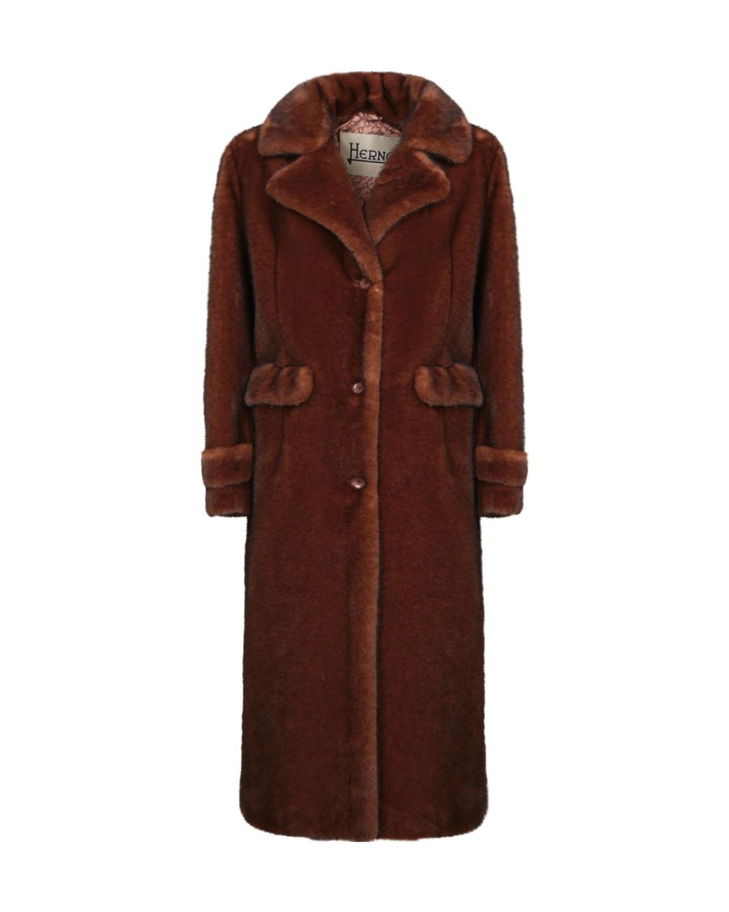 Herno Brown Faux Fur Single Breasted Coat