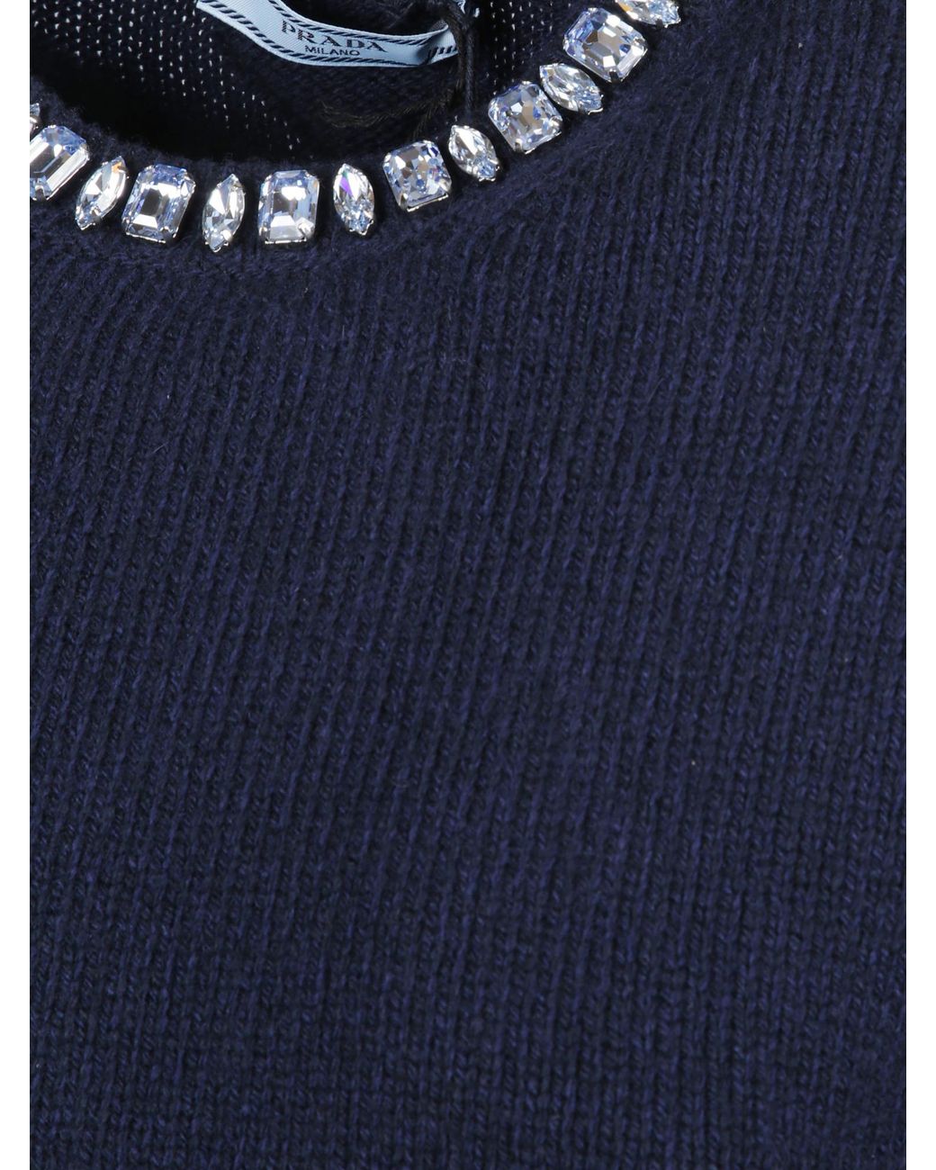 Prada Blue Embellished Short-Sleeved Jumper