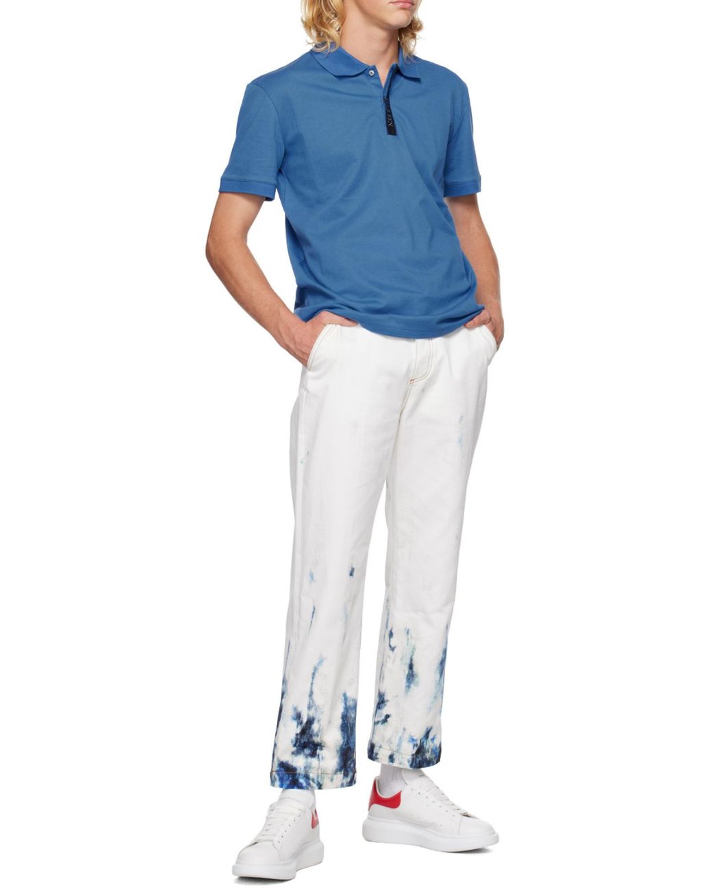 McQueen Blue Logo-Trim Polo Shirt for men