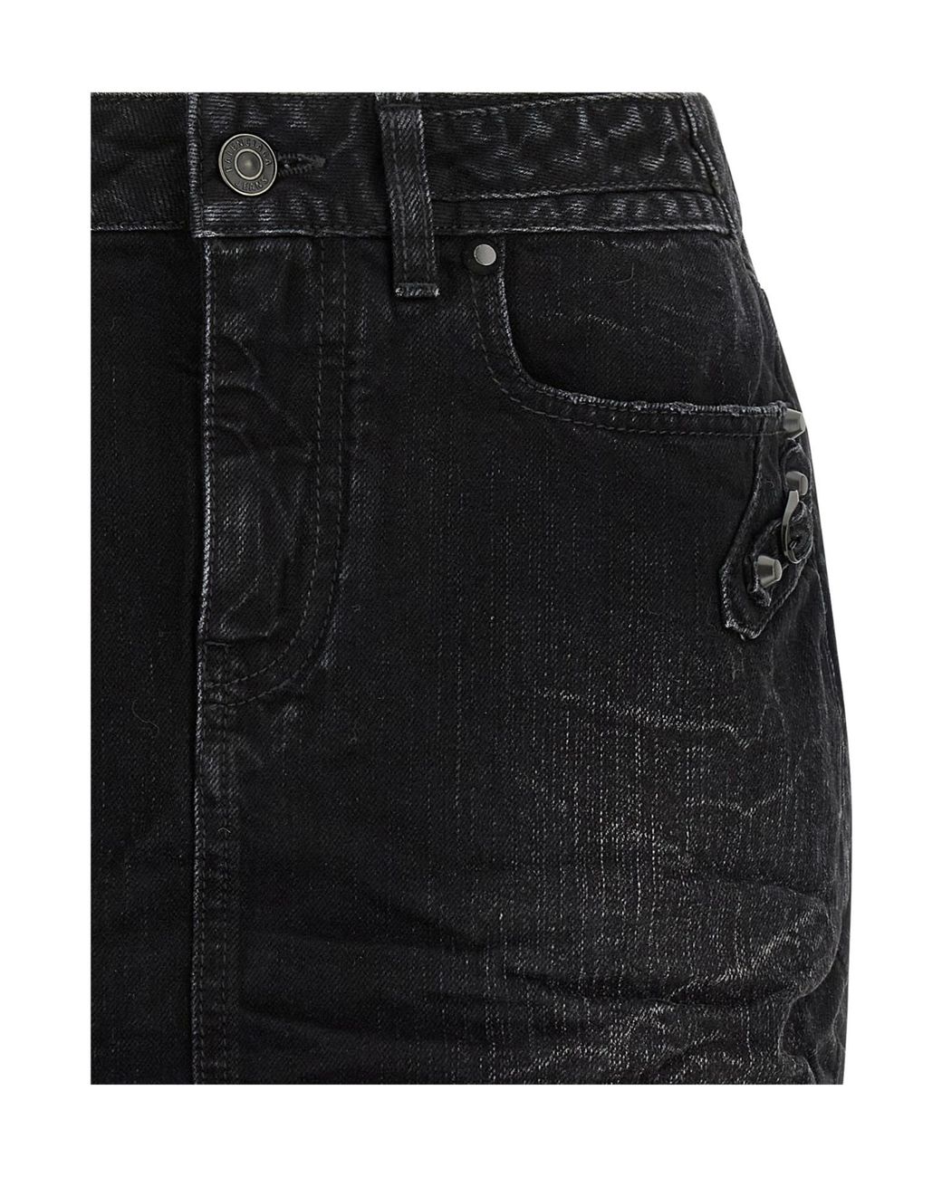 Balenciaga Black Frayed Edge Denim Mini Skirt