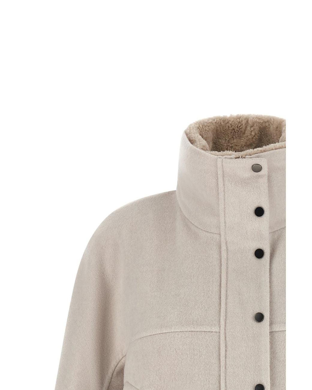 Brunello Cucinelli Natural Shearling-Trim High Neck Coat