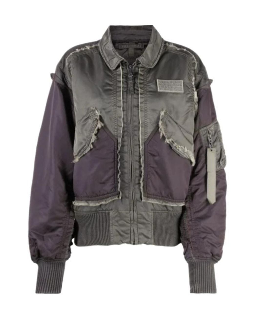 M I S B H V Gray Deconstructed Bomber Jacket
