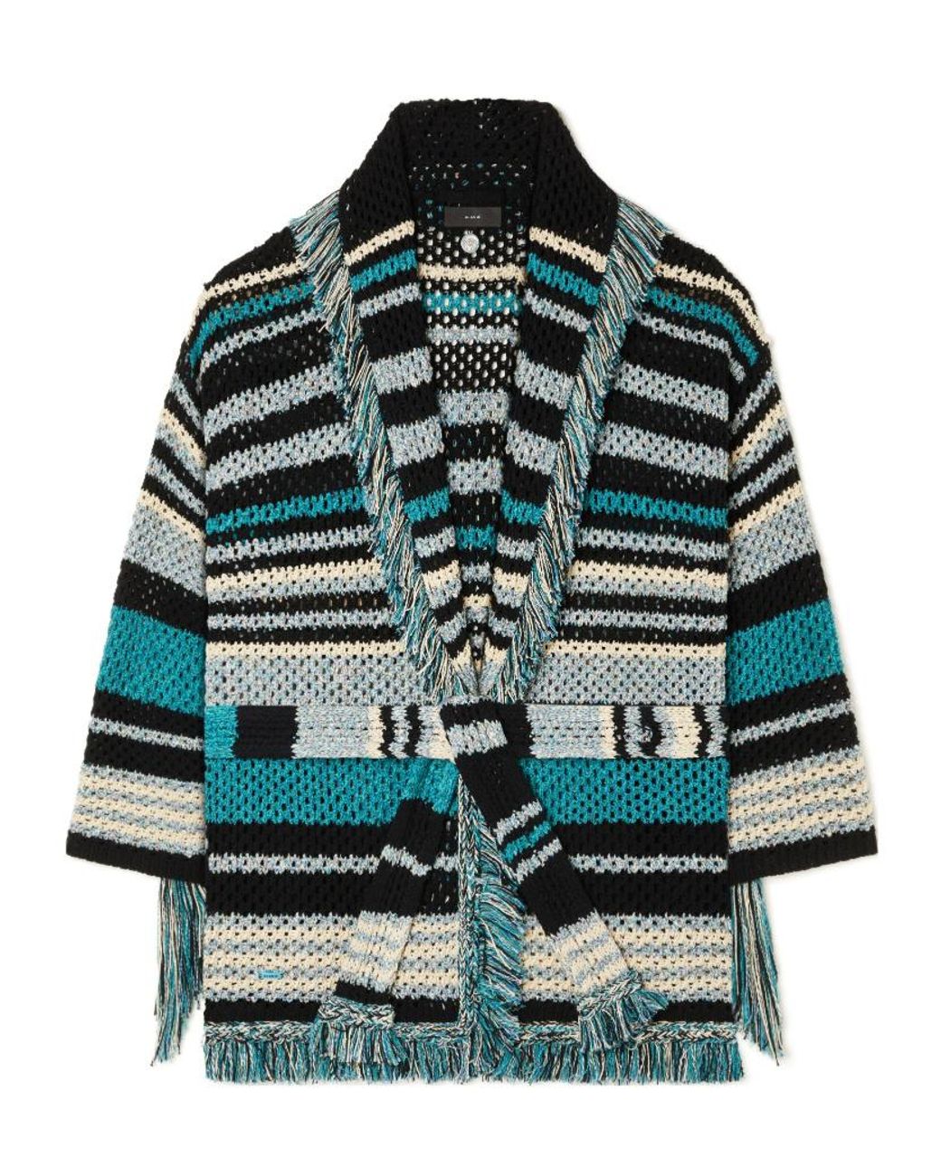 Alanui Green Ocean Stripes Fringed Cardigan