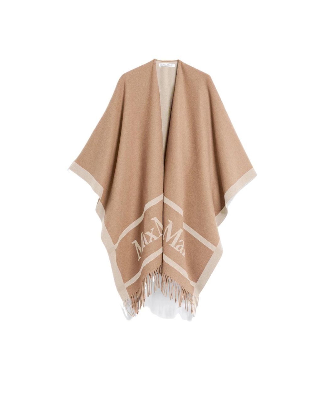 Max Mara Natural Hilde Fringed V-Neck Cape