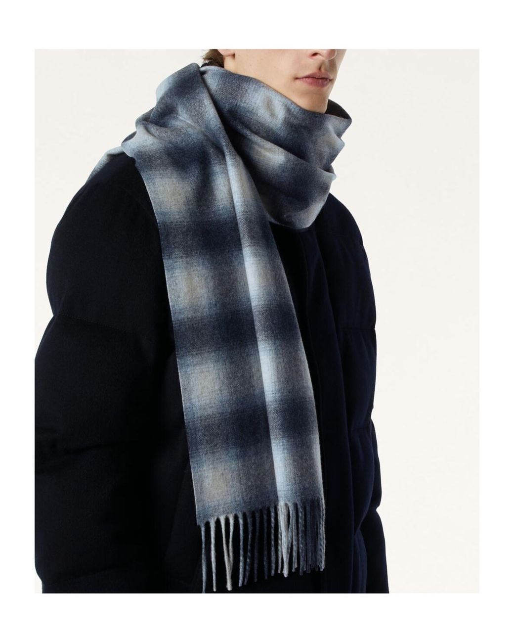 Loro Piana Blue Tartan Scarf for men