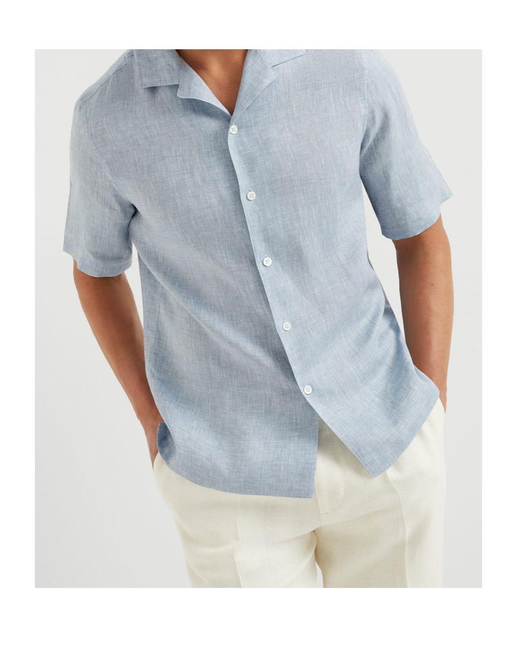 Brunello Cucinelli Blue Short-Sleeved Button-Up Shirt for men