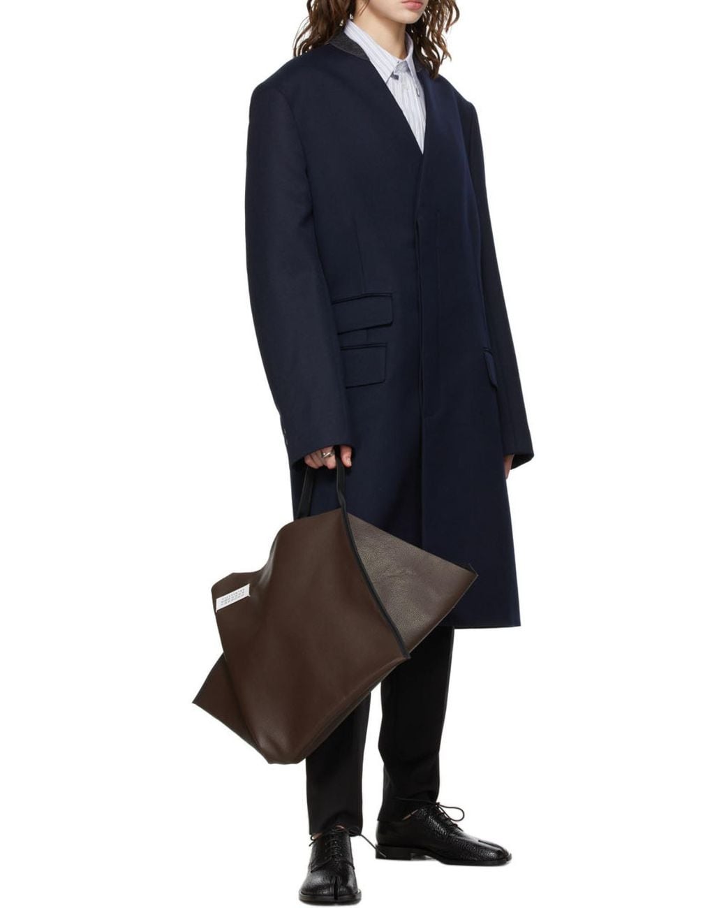 Maison Margiela Blue Collarless Single Breasted Coat for men