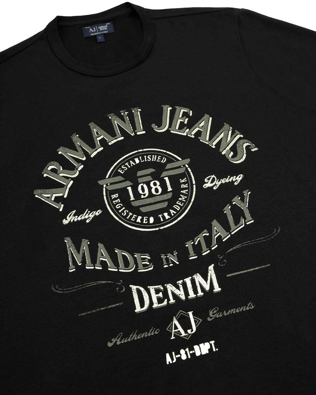 Armani Jeans Black Round Collar, Short Sleeve, Logo T-Shirt for men