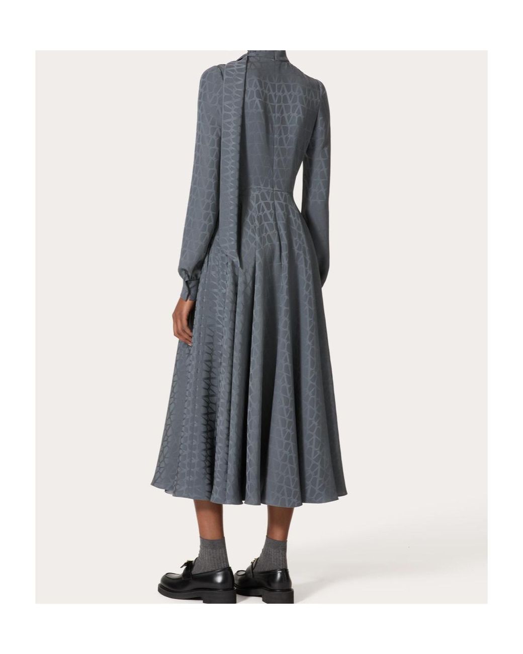 Valentino Gray Iconograph Print Midi Dress