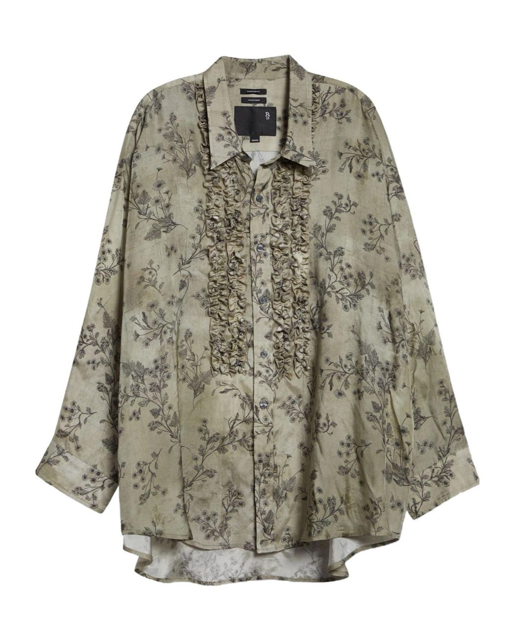 R13 Gray Ruffle Floral V-Neck Shirt