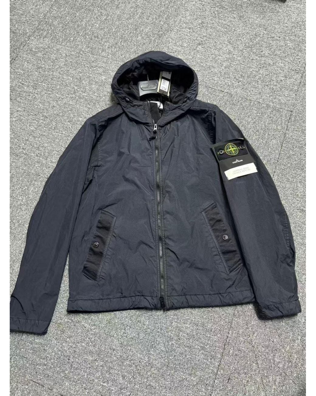 Stone Island Blue Wrinkled Hooded Wind Resistance Jacket for men