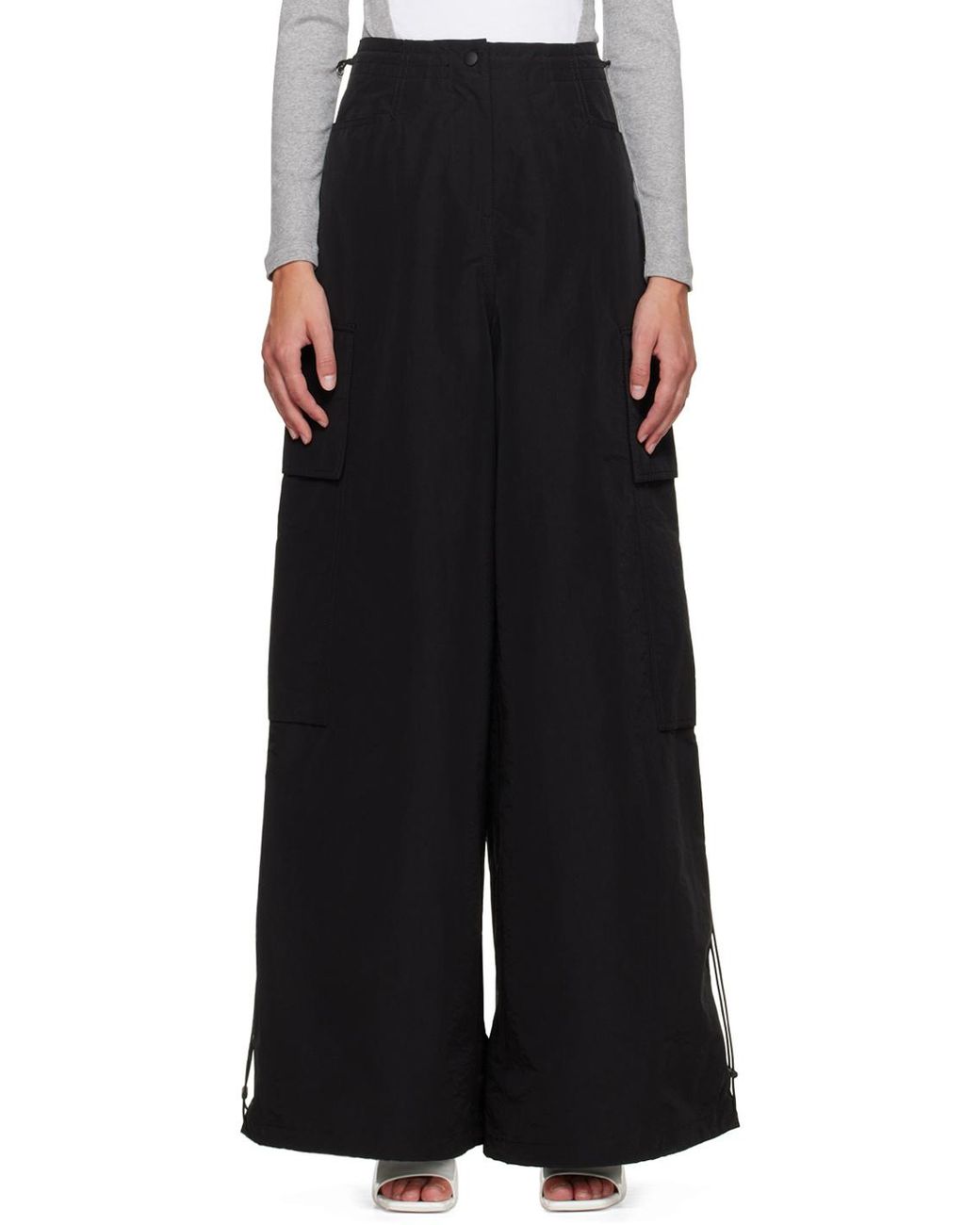 Palm Angels Black Drawstring Hem Wide Leg Trousers