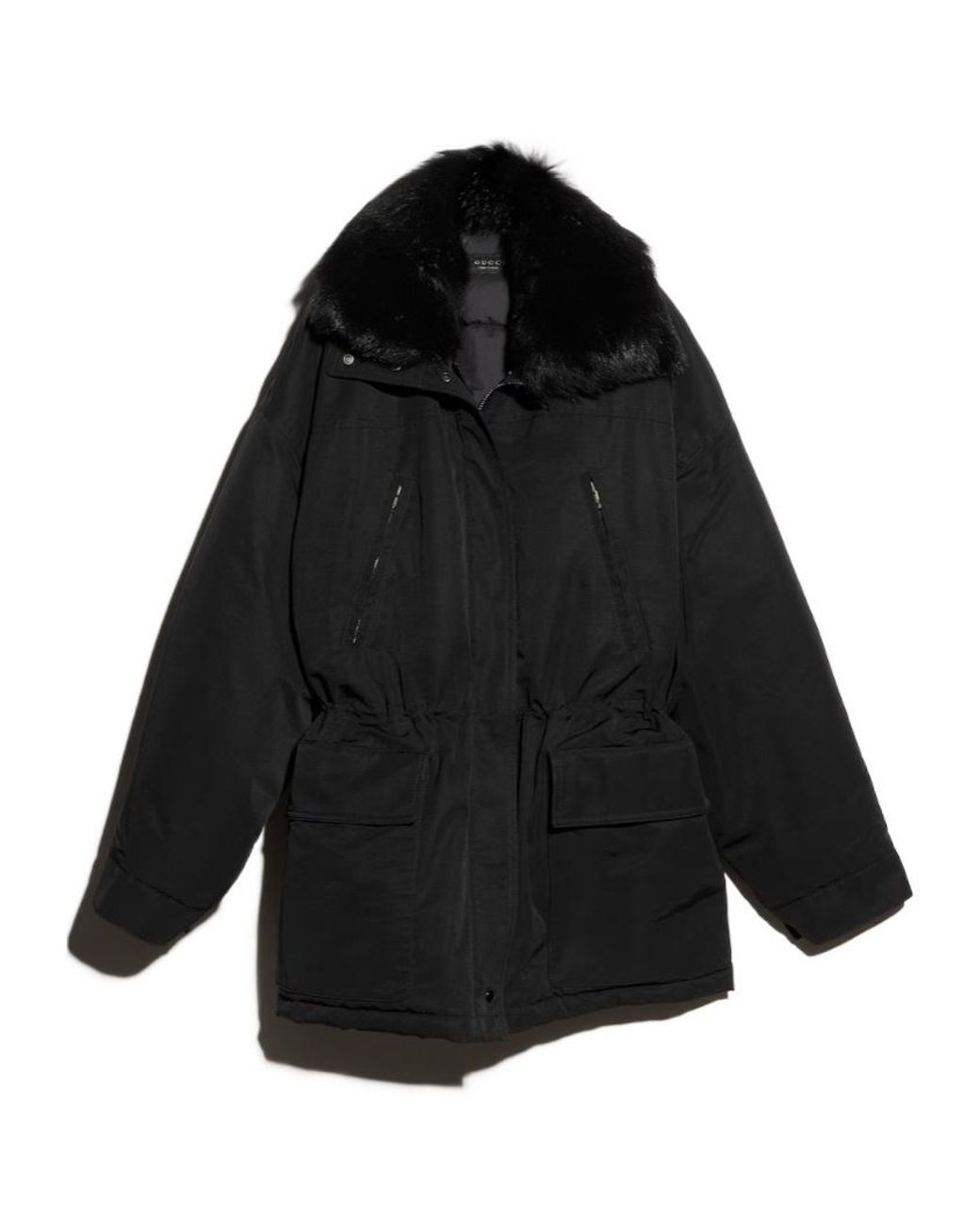 Gucci Black Technical Cotton Faille Jacket With Shearling