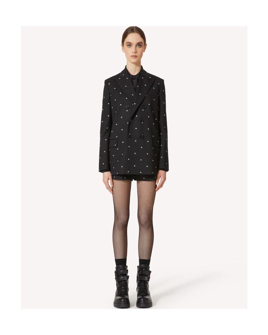RED Valentino Black Star-Printed Double Breasted Blazer