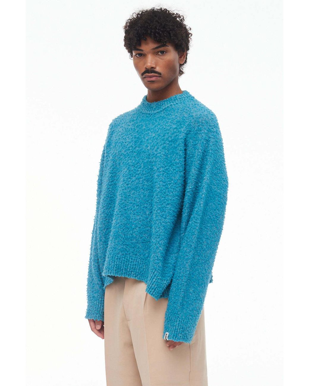 Bonsai Blue Crew-Neck Logo Tag Jumper for men