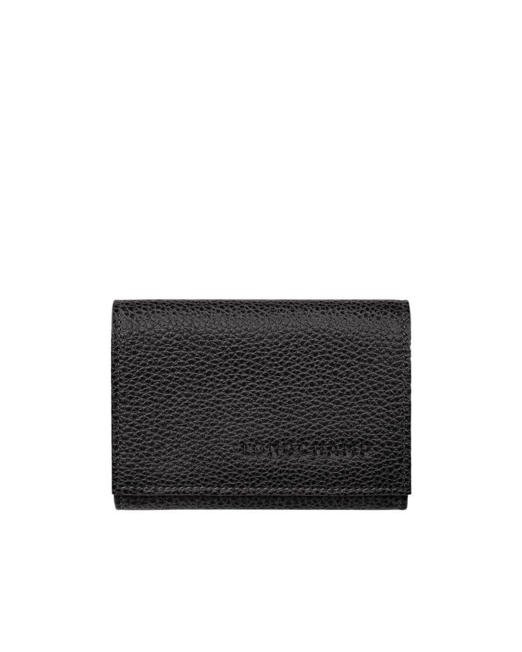 Longchamp Black Compact Trifold Leather Wallet