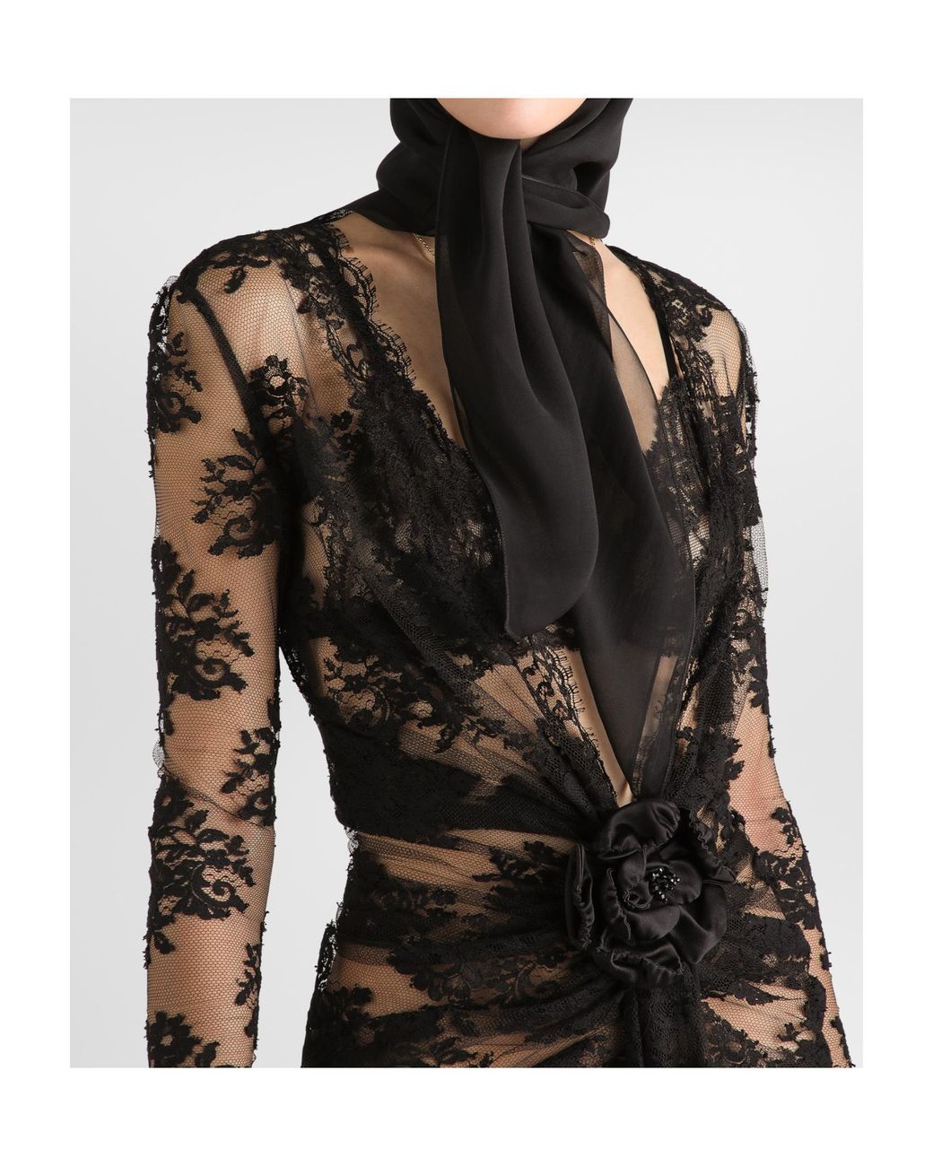 Dolce & Gabbana Black Lace Dress With Bow