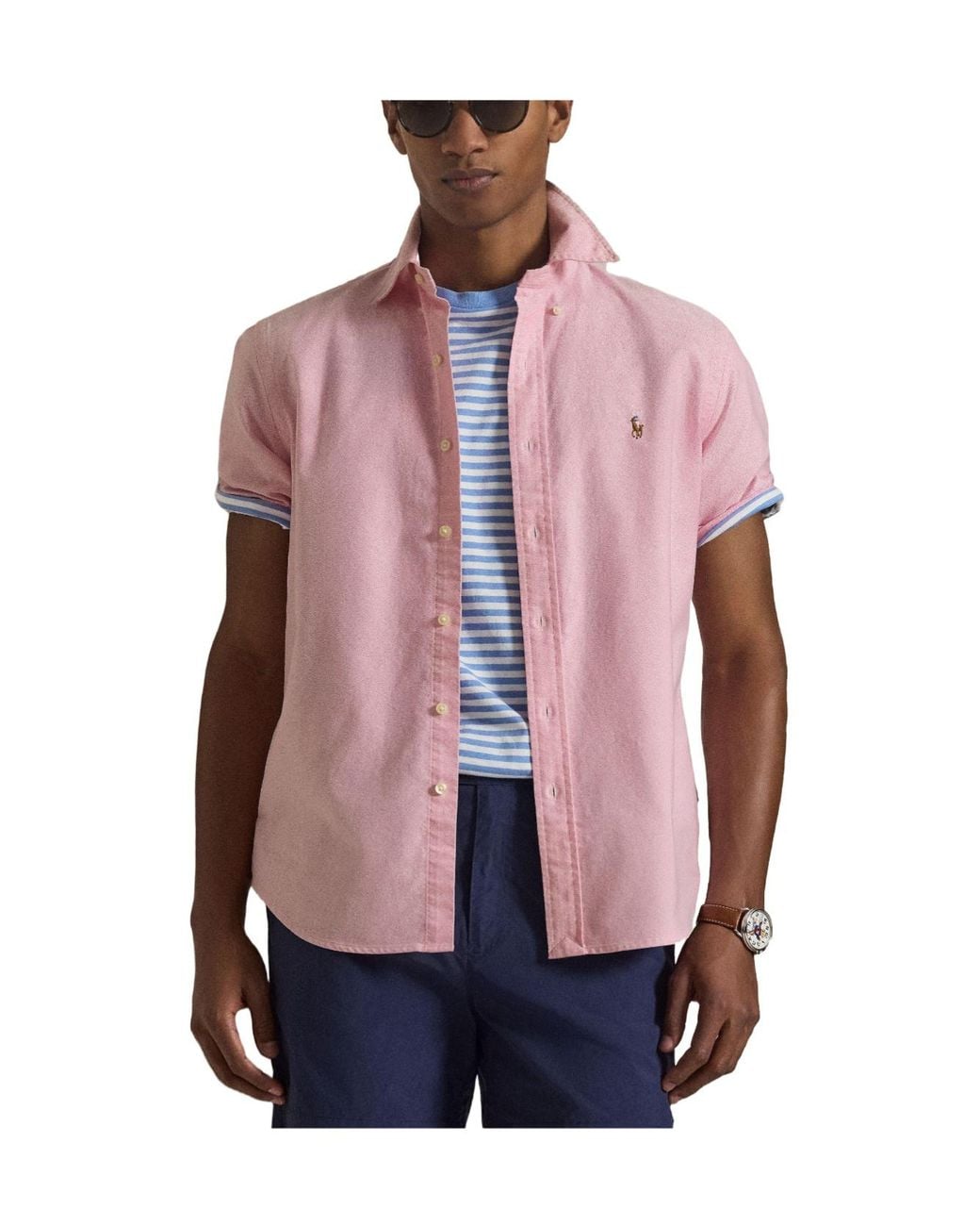 Polo Ralph Lauren Pink Pure Cotton Short-Sleeved Shirt for men