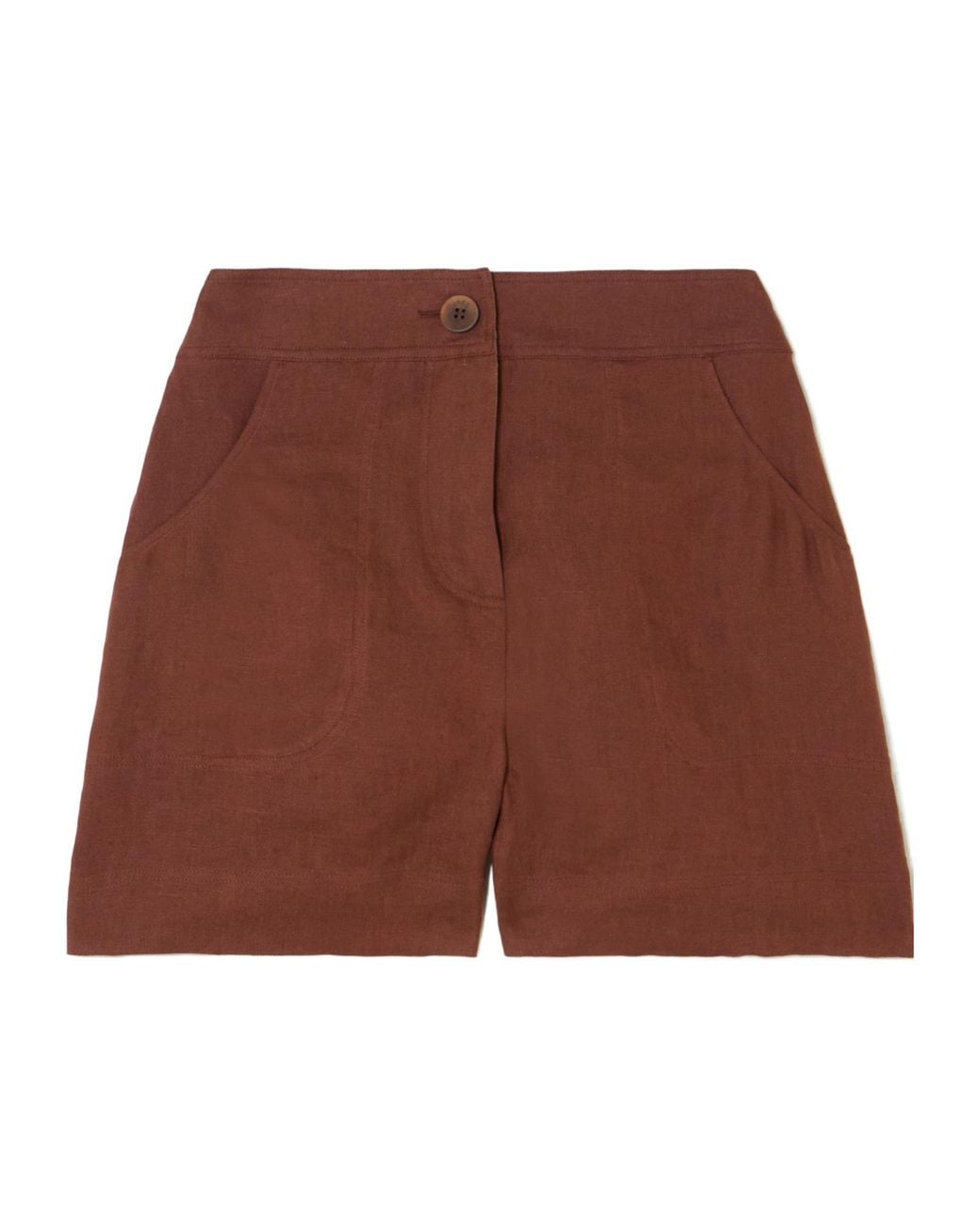 Eres Brown High-Waisted Cotton Linen Shorts