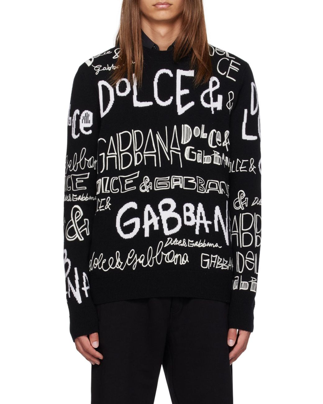 Dolce & Gabbana Black Logo-Detail Crew-Neck Jumper for men