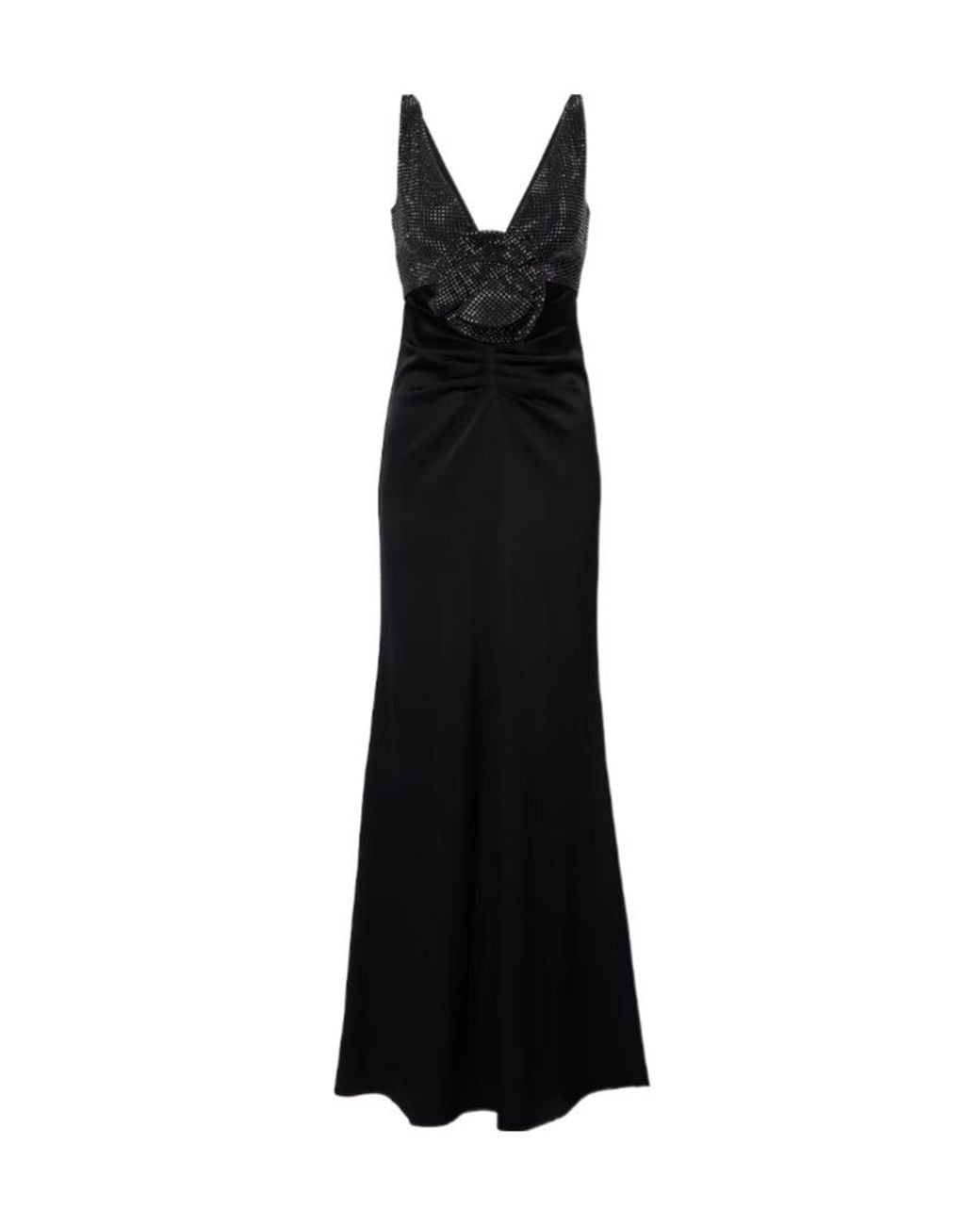 Roland Mouret Black Floral-Appliqué Embellished Satin Crêpe Gown