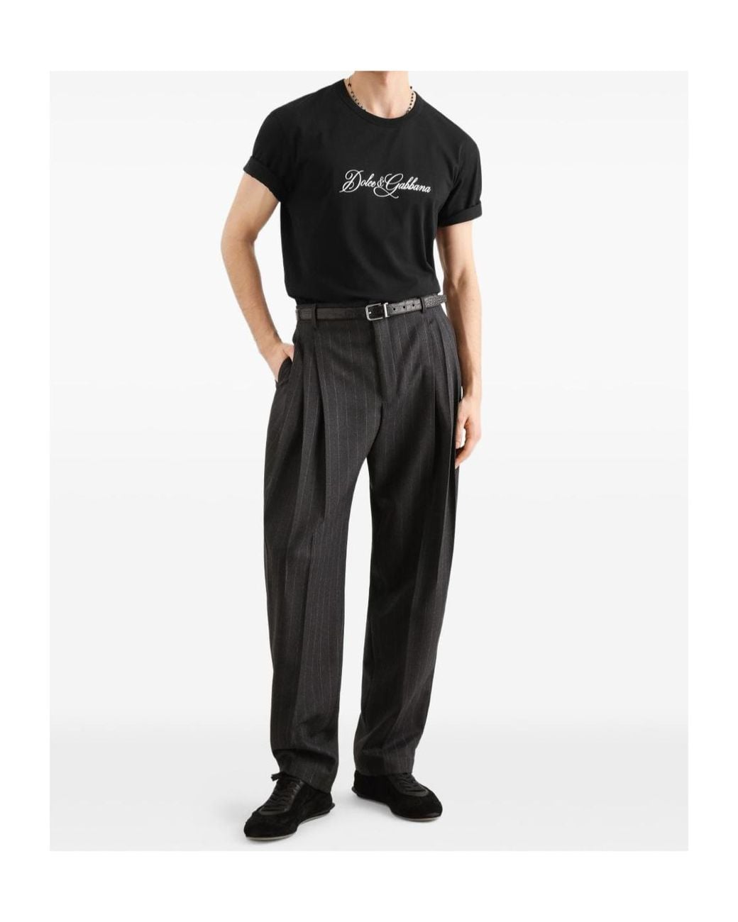 Dolce & Gabbana Black Logo Embroidered Short-Sleeved T-Shirt for men