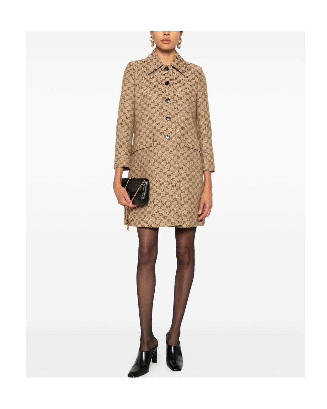 Gucci Brown Gg Cotton Canvas Coat