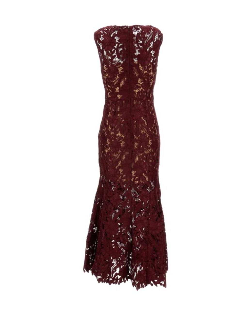 Self-Portrait Red Guipure Lace Midi Dress