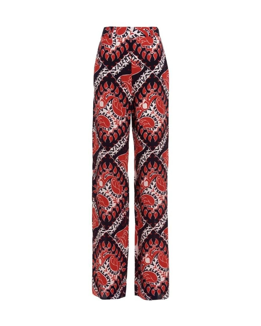 Valentino Red All-Over Printed Straight Leg Trousers