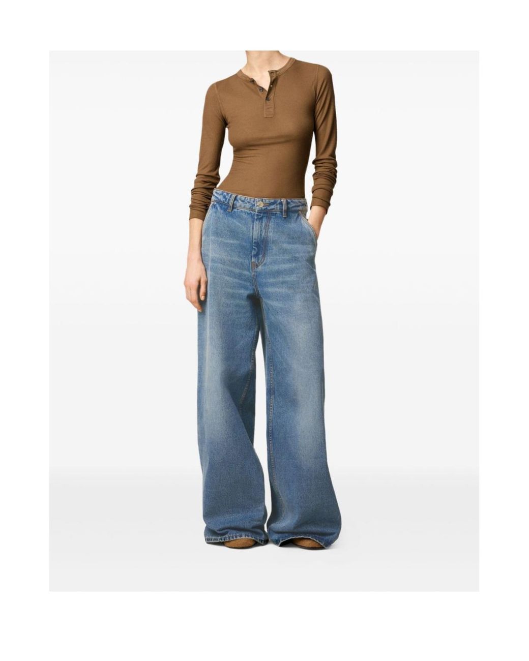 AMI Blue Cotton Super Wide-Leg Jeans