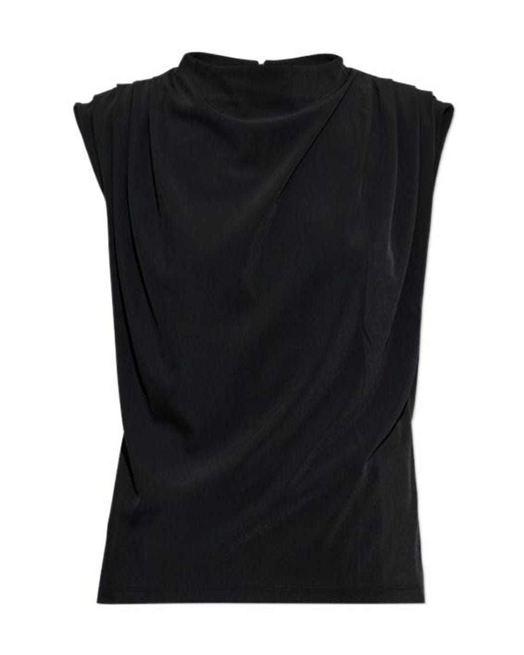 AllSaints Black Draped Sleeveless Mock Neck Top
