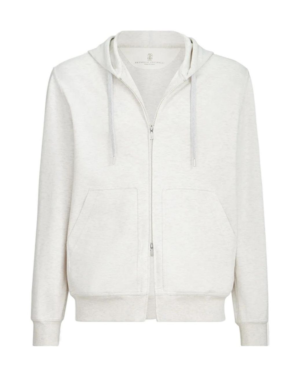 Brunello Cucinelli White Techno Cotton French Terry Double Cloth Hooded Sweatshirt With Zipper for men