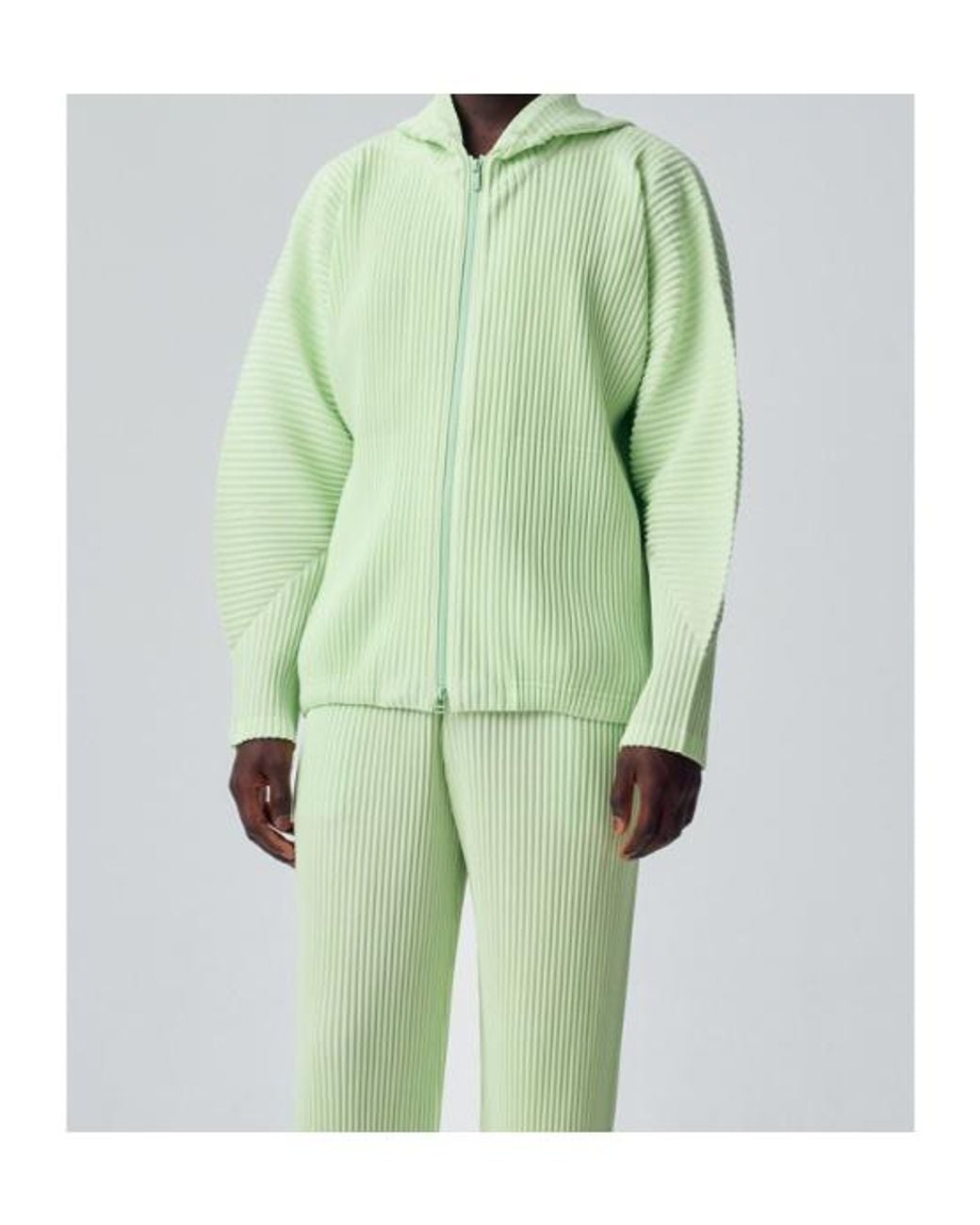 Homme Plissé Issey Miyake Green Pleated Hooded Jacket for men