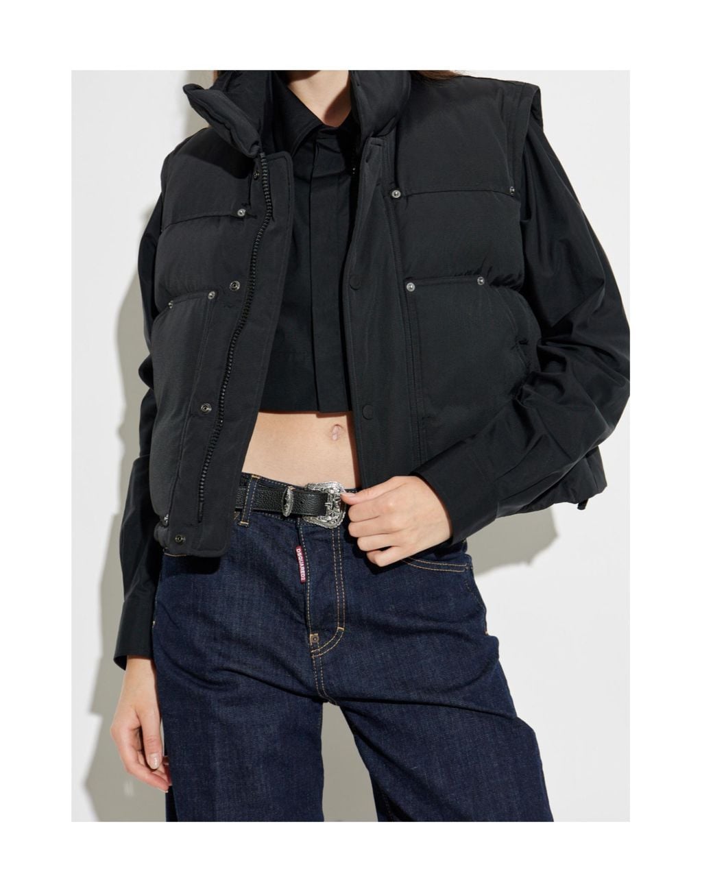 DSquared² Black Logo Embroidered High-Neck Padded Vest