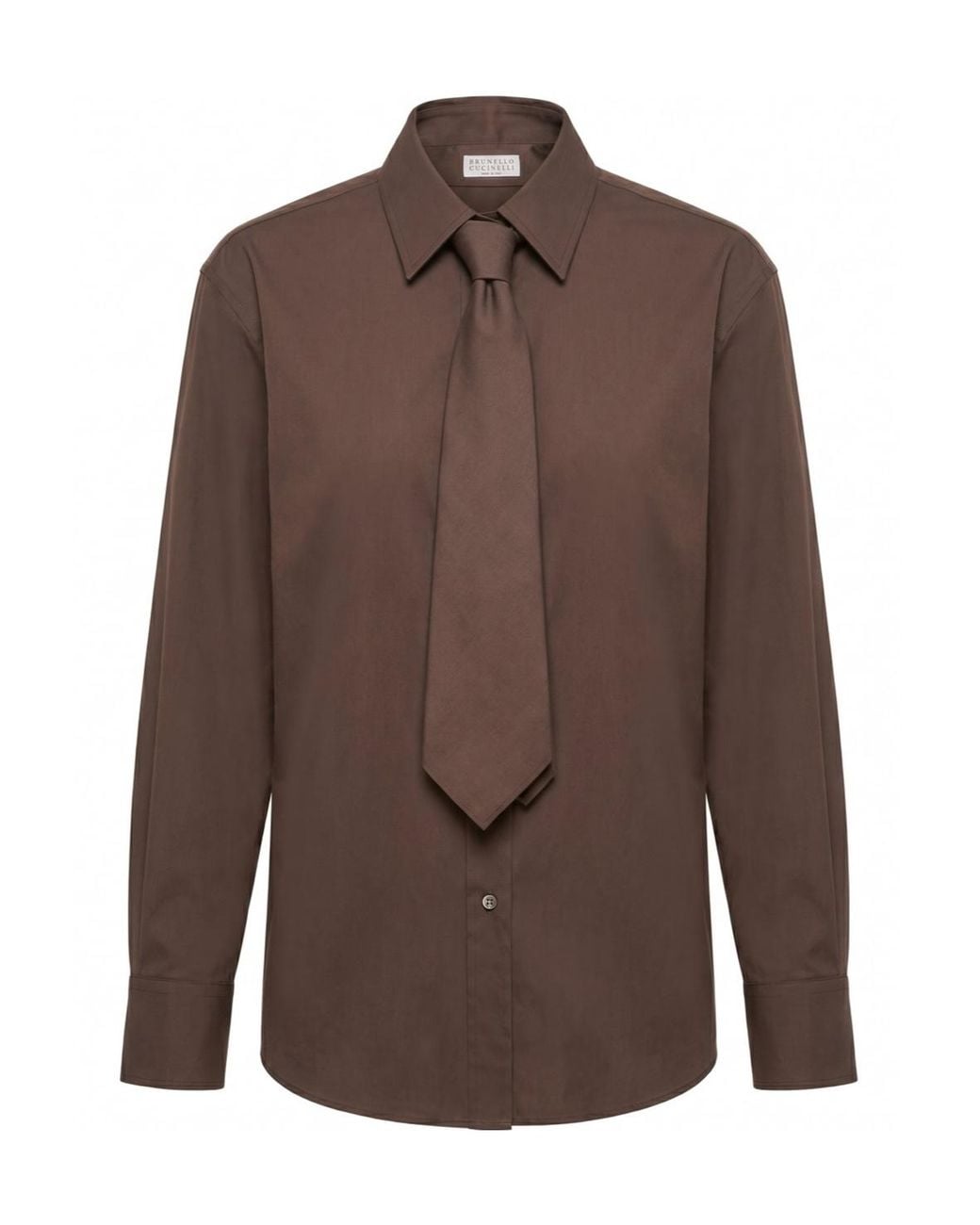 Brunello Cucinelli Brown Tie-Detail Cotton Shirt