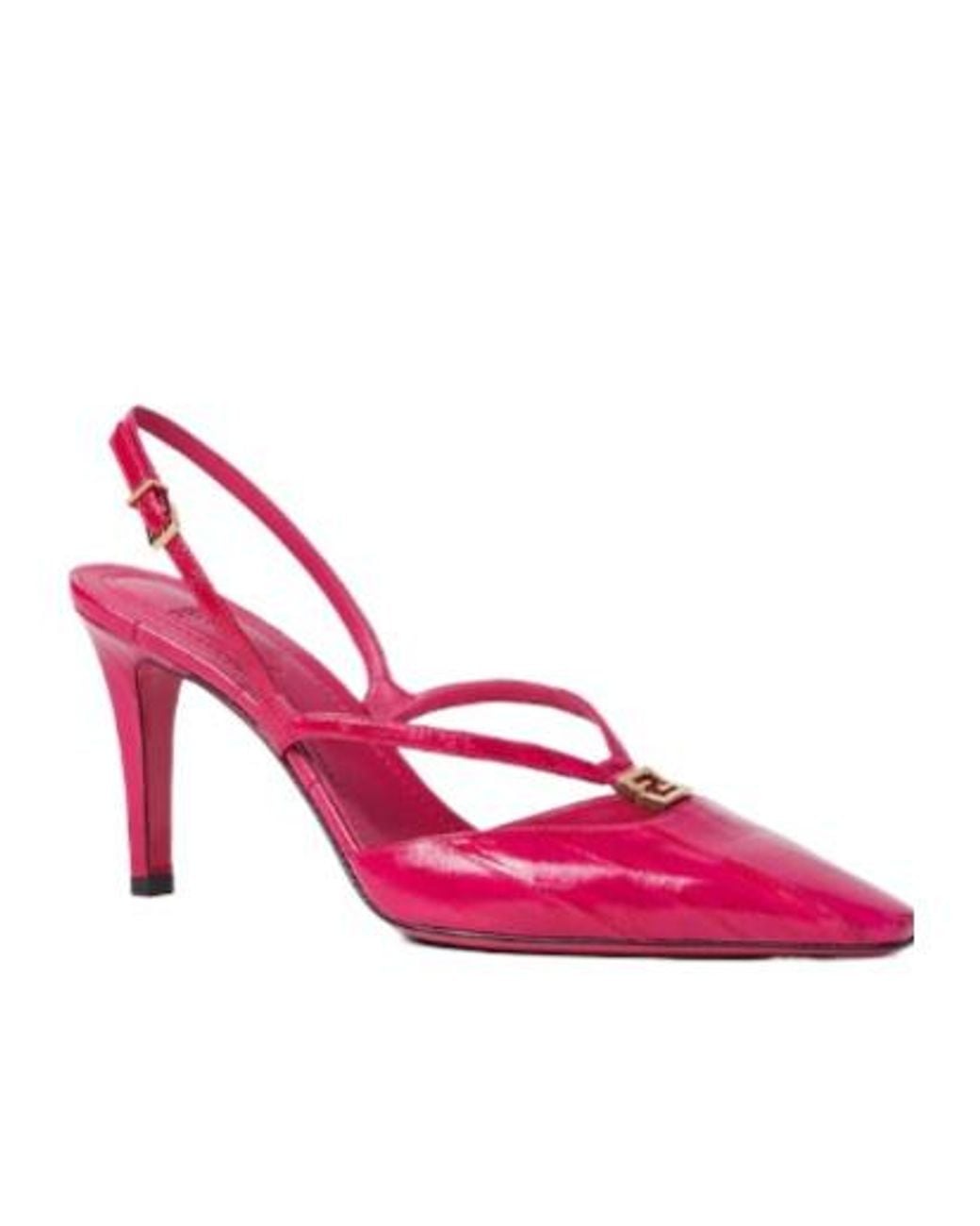 Fendi Pink Ffold Fuchsia Hagfish Leather High-Heeled Slingbacks