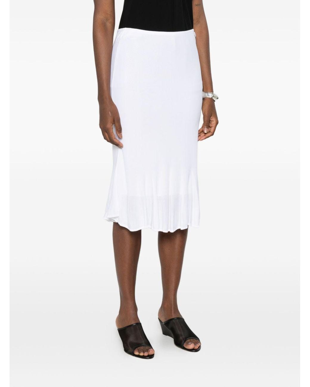 Totême White Fluted-Hem Knitted Midi Skirt