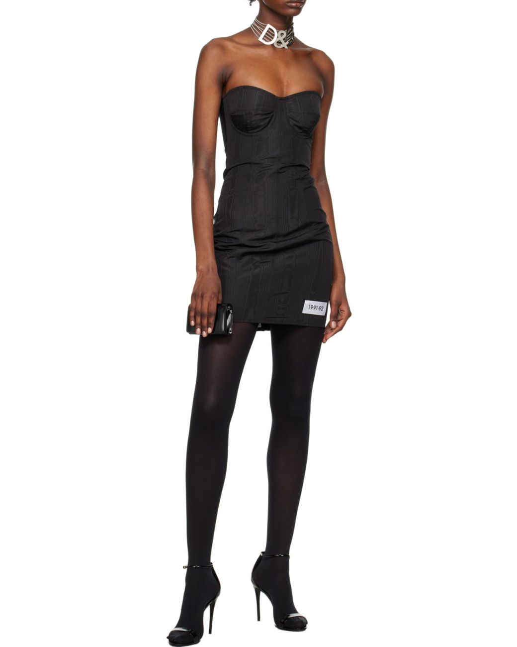 Dolce & Gabbana Black Moiré-Faille Strapless Minidress